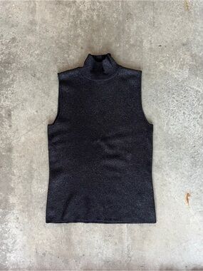 Vintage 90s Y2K Turtleneck Tank - Sparkly Black